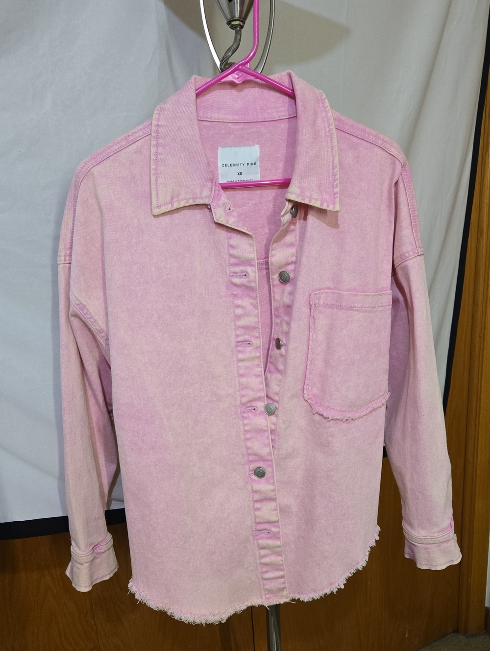 Celebrity Pink Light Pink Jacket Button-Front Shirt Jacket Oversized Xs